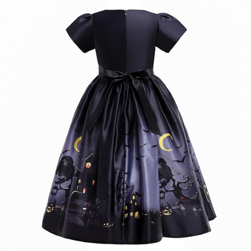 Girls Halloween Vintage Dress Short Sleeve Cosplay Party Fancy Dress Pumpkin Bat Printed Swing Dresses 5-12 Years4