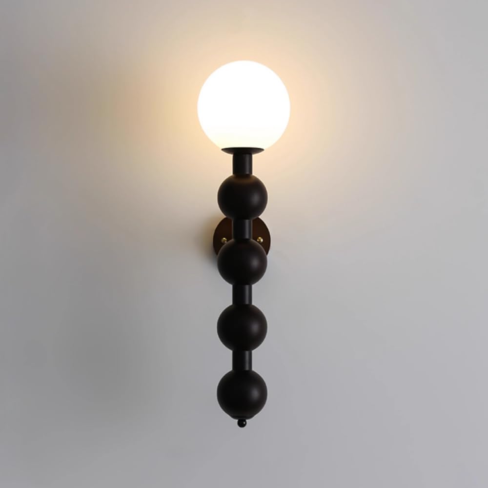 Wall Lamps Sconces Globe Wall Lamp Wood Ball Wall Mount Light White Glass Wall Sconce, Geometric Bedside Wall Lights Hardwired Sconces Wall Lighting for Bedroom Living Room Corridor Study Nightstand-S