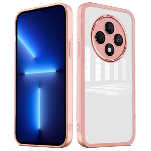 YUXING Cover per Oppo Reno 12 F 5G 4G / Reno 12 FS 5G 4G Custodia Trasparente con Pellicola Protettiva Lenti Morbida Ultra Sottile Antiurto Bumper Slim Case - Rosa