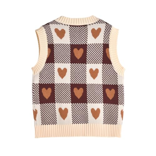 Image of Women's Sweater Vest,Y2K Sleeveless Pattern Preppy Style Knitted Crop Tank Top for Girl
