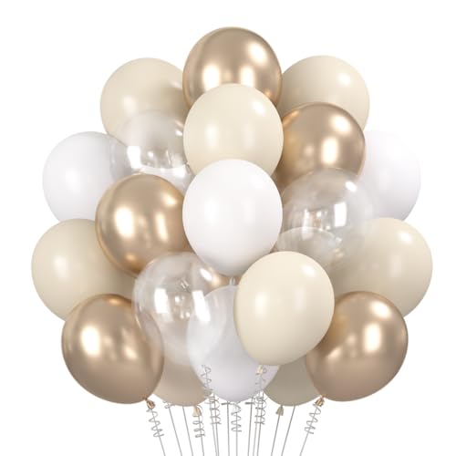 Luftballons Beige Weiß 60 Stück Luftballons Gold Weiß Helium Ballons Hochzeit Creme Weißsand Latexballon Metallic Champagner Gold Durchsichtige Luftballon für Hochzeit Geburtstag Brautparty Jubiläum