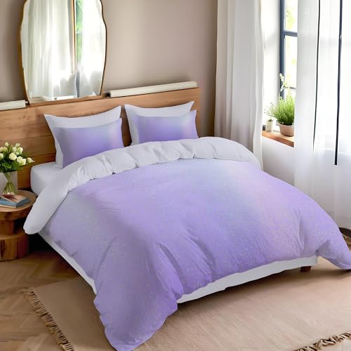 Housse de couette 240x260cm microfibre douce parure lit paillettes violet clair - 3