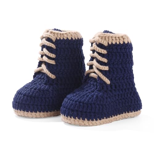 Handmade Infant Booties Crochet Baby Booties Knitted Baby Shoes Gift for New Born Baby Shower Annoucement (Navy)