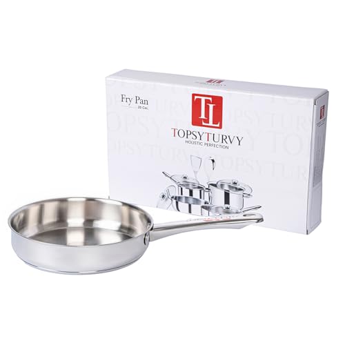 Image of Zaib TOPSYTURVY Stainless Steel Fry Pan 20 CM | Induction & Gas Compatible | Non-Stick, Heavy-Gauge Frying Pan for Cooking & Sauteing