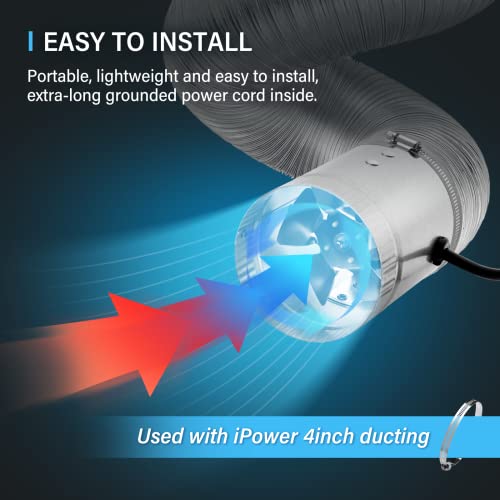 Ipower 4 Inch 100 Cfm Booster Fan Inline Duct Vent Blower For Hvac Exhaust And Intake 5.5' Grounded Power Cord, Low Noise, Silver #TOP6
