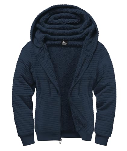 Image of GEEK LIGHTING Mens Fleece Lined Hoodies Zip Up Waffle Knit Thicken Hooded Sweatshirts Winter Jackets