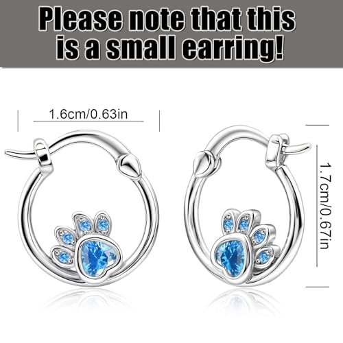 Paw Print Hoop Earrings for Teens Girls Women - Sterling Silver Small Cute Hoop Earrings Cubic Zirconia Hypoallergenic Cat Dog Paw Print Loop Earrings for Sensitive Ears Lovely Animal Earrings Gifts3