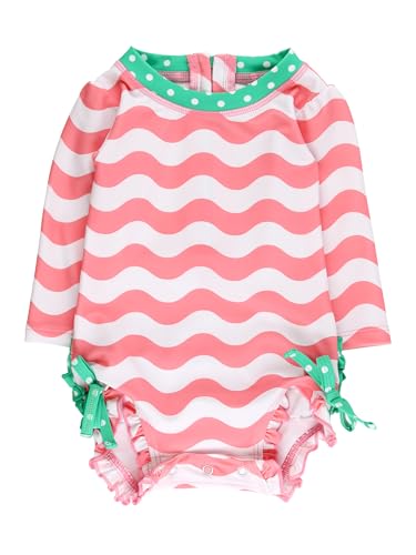 Image of RuffleButts Baby Girls UPF 50+ Sun Protection Floral Printed Long Sleeve One Piece Rash Guard Swimsuit with Zipper