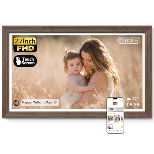 Image of NexFoto Large Digital Picture Frame 27'' Touchscreen, WiFi Electronic Photo Frame 64GB 1920 * 1080 - Add Photos from Google Photos, Upload Videos, for Christmas /Housewarming /Mom /Birthday, Walnut