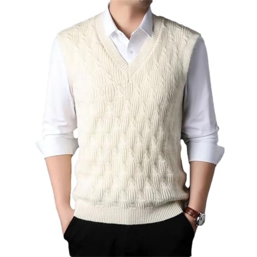 Men’S Fleeced Thick V-Neck Knitted Sweater Vest Twist Pattern Warm Sleeveless Solid Color Pullover Waistcoat