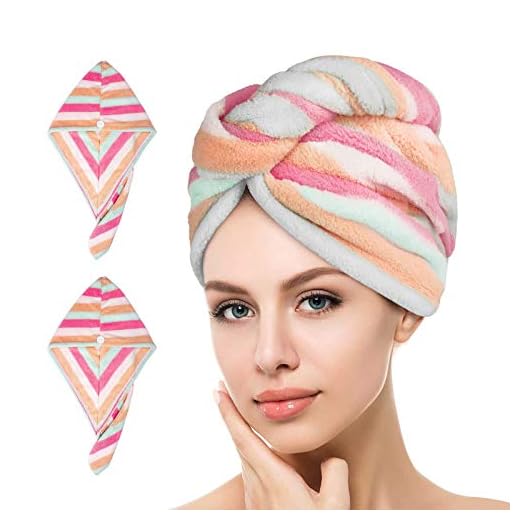 Toalla de Microfibra,esafio,Ultra Absorbente,Gorro de Ducha para Secar el Cabello Rápido,Diseño para Mujeres,Juego de 2 Turbante(Arco iris)