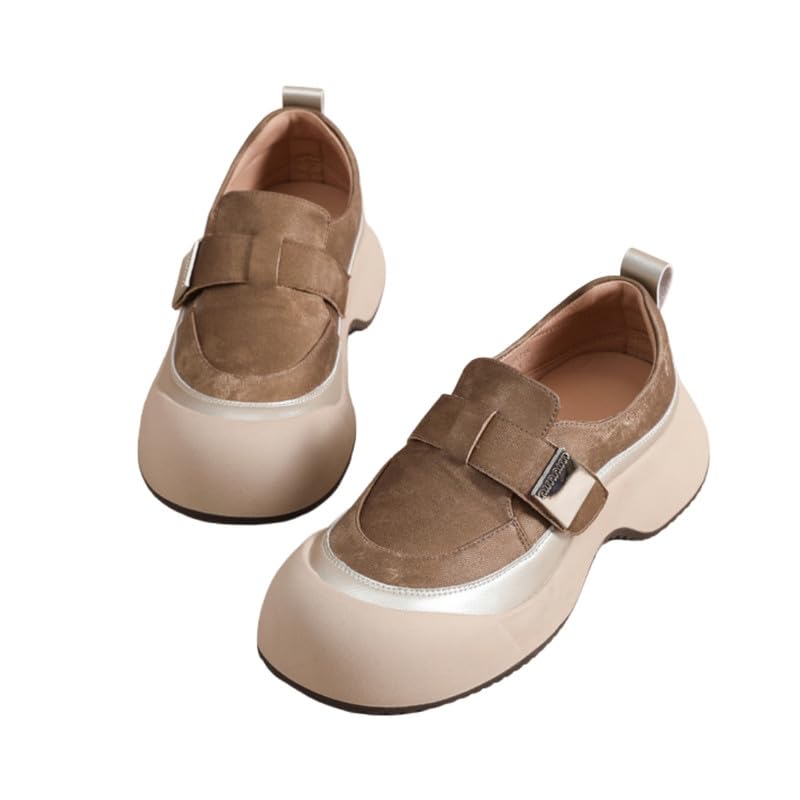 Women Sports Slip-On Shoes | Leather Round Toe Thick Sole Rubber Strap Closure-image-12