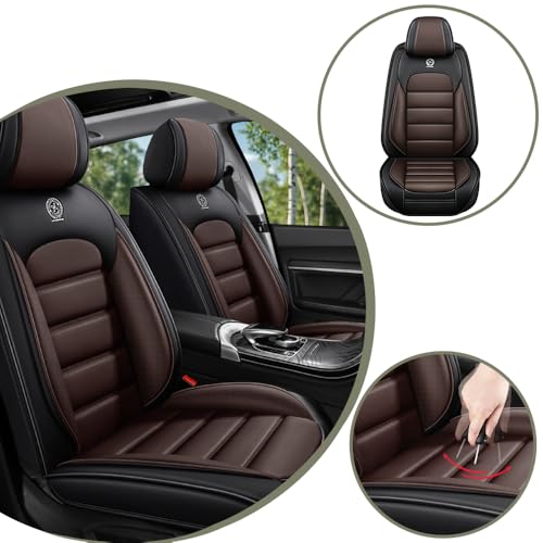 Image of Universal Car Seat Covers for Honda Accord Plug-In Hybrid 2014 Anti-Slip Seat Covers,Waterproof Faux Leather Full Coverage Car Seat Protectors Interior Accessories(2Pcs Standard /Black&Coffee)