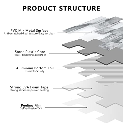 Stickgoo 10-Sheets Peel And Stick Backspalsh, Stick On Pvc Wall Tiles, Gray Sky Marble Kitchen Backsplash, Self Adhesive Subway Tile For Kitchen, Bathroom Vanity, Rv #TOP5