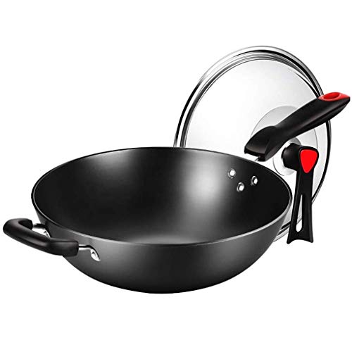 Wok de hierro fundido con base lisa y revestimiento antiadherente