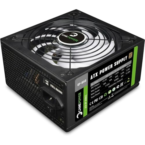 GAMEPOWER GP-650 ATX Netzteil, 650W, 80 Plus Bronze Zertifiziert, Ultra-leise 140-mm Lüfter, Aktive PFC-Effizienz, Effizienz von bis zu 85%, Gaming PC Power Supply