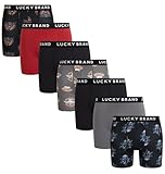 Lucky Brand Mens Boxer Briefs - 7 Pack 6'' Inseam Mens Underwear Boxers, Size Large, Black Prin/Tblack Print/Black/Red Ochre/Smoked Pearl/Smoked Pearl Print/Black