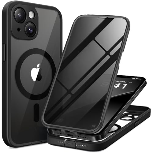 BERFY for iPhone 13 Case Compatible with MagSafe Built-in Privacy Screen Protector Camera Protection Shockproof Full Body Phone Case 6.1 Clear Black