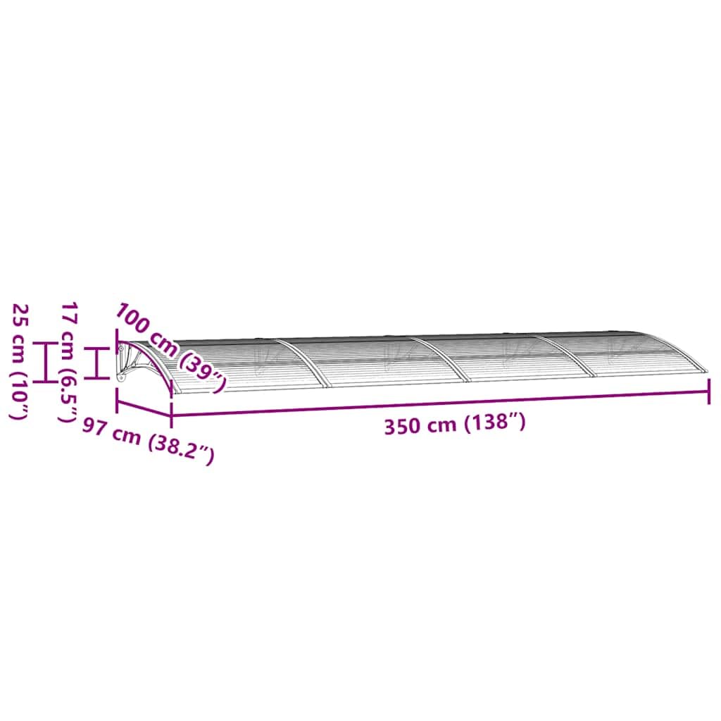 vidaXL Türvordach Grau 350 x 100 cm Polycarbonat