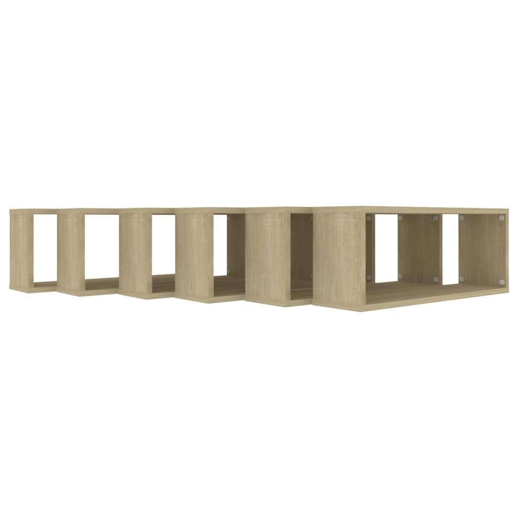 Regał w kształcie kostki, 6 szt. dąb sonoma 60 x 15 x 23 cm, pływające półki ścienne z materiału drewnopochodnego na książki, dekoracje, przedmioty kolekcjonerskie, uniwersalny montaż na