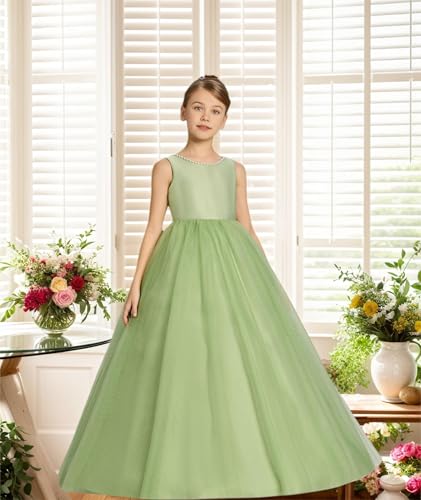 Tulle Flower Girl Dress with Bow Tutu Pageant Princess First Communion Ball Gown Dance Dress for Kids2