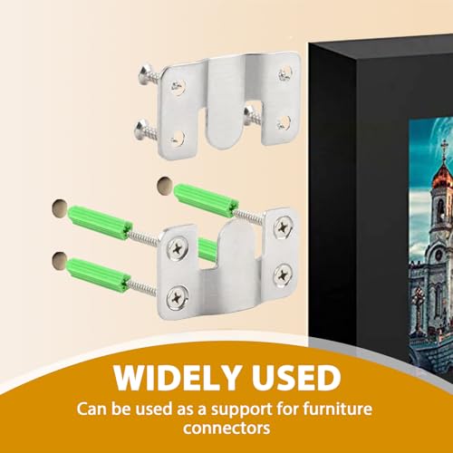 Image of 8 Pcs Flush Mount Bracket, Stainless Steel Interlocking Hanging Bracket, 54 x 30mm Heavy Duty Headboard Wall Mounting Hardware with Screws, Picture Hanging Hooks (Black & Silver)
