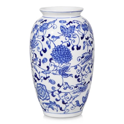 Blue and White Vase, Blue Ceramic Vase for Home Decor 8.9