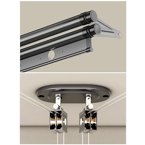 Stendibiancheria da soffitto - Sistema di carrucole a manovella Manuale con 3 aste di Sollevamento per Balcone, casa ed Esterni - Stendibiancheria efficiente (Colore A)