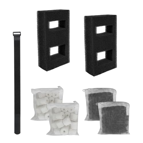 Image of 2 Set Aquarium Filter Media for Fluval SPEC, Betta, EVO and Flex Desktop Aquarium,Includes 2 Carbon Filter Refills, 2 Foam Filter, 2 Ceramic Rings & 1 Filter Cord