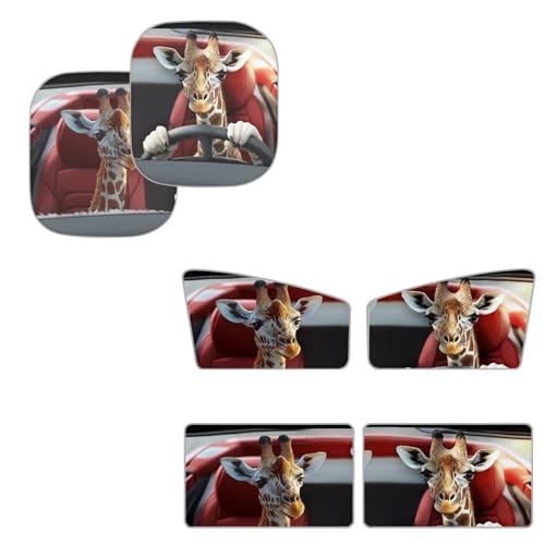 Image of Driving Giraffe Car Sun Shade for Windshield Foldable Sun Shade Car Window Baby 6 PCS Heat and UV Rays Blocker Easy Installation Auto Interior Protector