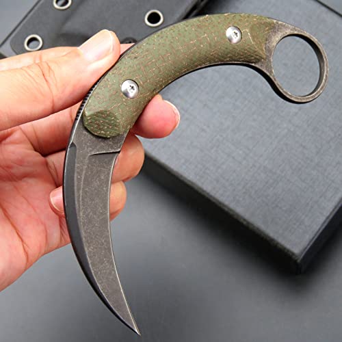 C16901 Fixed Blade Knives D2 Steel Micarta Handle Outdoor Survival Claw Knife,Camping EDC Tools, Kydex Sheaths(Green)
