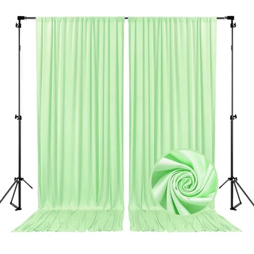 Image of 10 x 7 Feet Light Green Backdrop Curtain for Partie, Background Curtains for Photoshoot, Birthday, Wedding, Halloween, Thanksgiving, Christmas, New Year Party Decorations 5Ft x 7Ft, 2 Panels