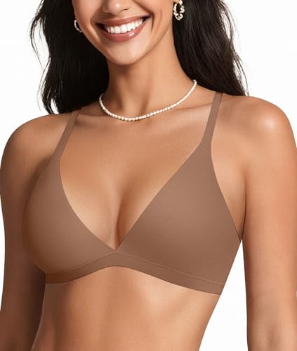 Image of OEAK Women Triangle Unlined Bra Wireless Pull On Plunge Bras