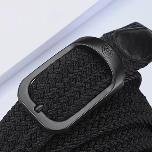 Luxury Brand Design Casual Pin Buckle Waistband Nylon Braided Belt Jeans Strap Weave Waist Band(black&black)2