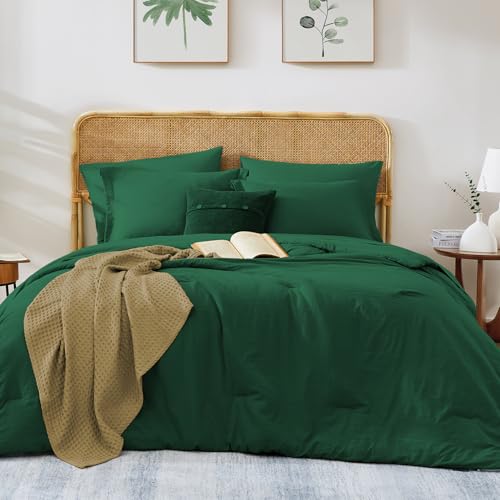 Image of King Size Comforter Set- 7 Pieces Prewashed Bed in a Bag King Bedding Sets | Soft All Season Comforter with Sheets, Pillow Shams & Pillowcases,Emerald Green
