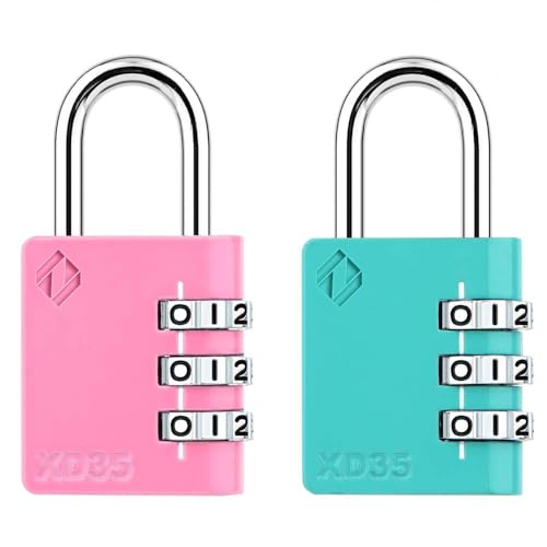 Zarker XD35 Combination Lock, 3-Digit Padlock for School Gym Sports LockerLock, Fence, Toolbox, Case, Hasp Storage (2-Pack, Pink, Emerald) by Zarker - Used condition - US$9.11