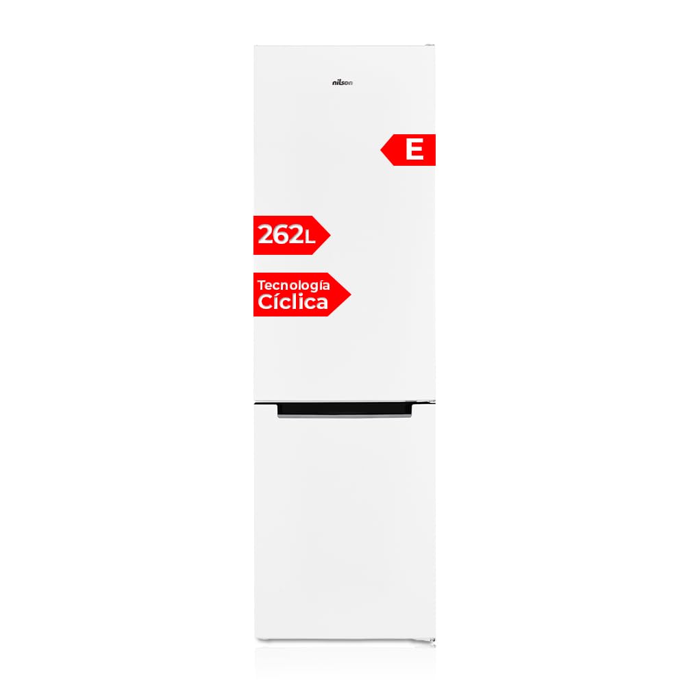 Nilson Frigorífico Combi 2 Puertas Blanco NC185500E. Capacidad 262 Litros, Puerta Reversible, Bajo Nivel Sonoro, Eficiencia Energética Clase E