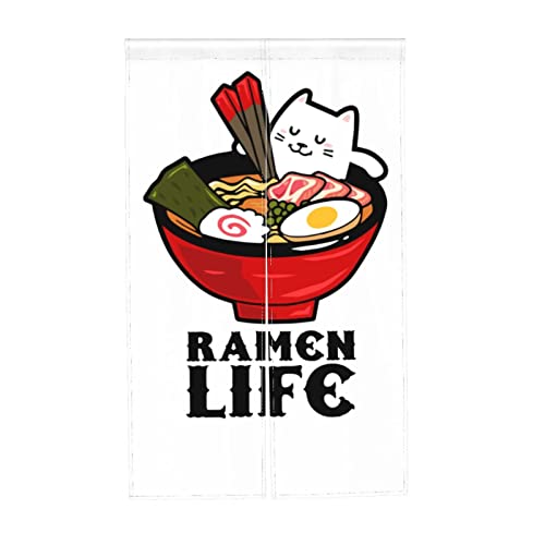 暖簾 ラーメン好き 猫柄 間仕切り カーテン のれん 和風 おしゃれ 目隠し 遮光 玄関 リビング 出入り口 断熱 防寒 厚手 仕切り ドアカーテン 台所 廊下 プライバシー保護 飾り ギフト インテリア 引越しギフト 雰囲気 移居プレゼント 86*143