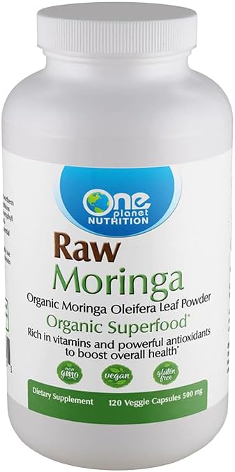 One Planet Nutrition Raw Moringa Capsules 500 mg (120 Count) – Nano Particle Size Moringa Oleifera Extract for High Absorption – Micronutrient Rich & Detoxifying – Non GMO, Vegan, Gluten Free