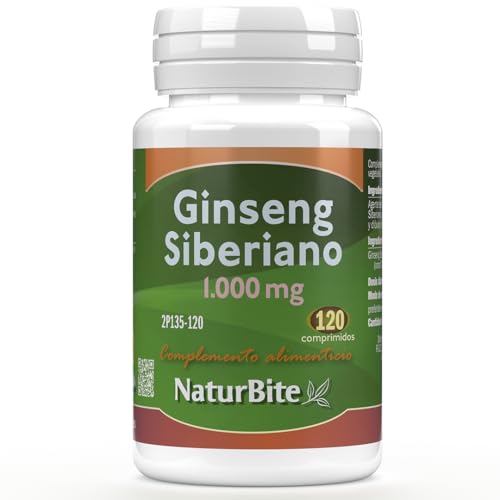 Ginseng Siberiano 1000 mg | 120 Comprimidos | NaturBite |Mejora la Resistencia Física y Mental, Ayuda a Aumentar la Energía y Reducir el Estrés