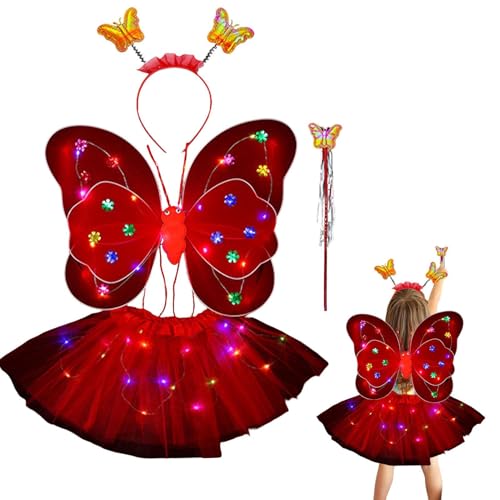 Juego de vestir de princesa de hadas, Conjunto de traje de hada para niña con alas de mariposa, Little Fairy Princess Dress Up Juego de rol de disfraces luminosos LED para niñas