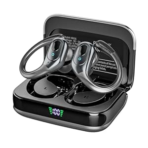 Wireless Earbuds Bluetooth Headphones 75Hrs Playback with LED Diaplay Charging Case Noise Cancelling Ear Buds with Earhooks, IPX7 Waterproof Over Ear Earphones for Sports Running Workout