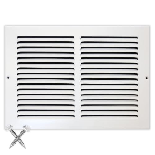HVAC Premium 12 x 8 [Duct Opening] Flat Stamped Steel Return Air Grille - Sidewall and Ceiling - HVAC Vent Duct Cover - White [Outer Dimensions: 13.75w X 9.75h]