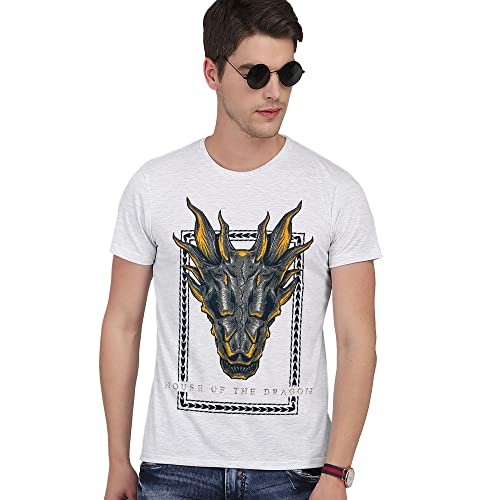 Image of Free Authority House of Dragon Printed Regular Fit Grey Cotton Men's T-Shirt