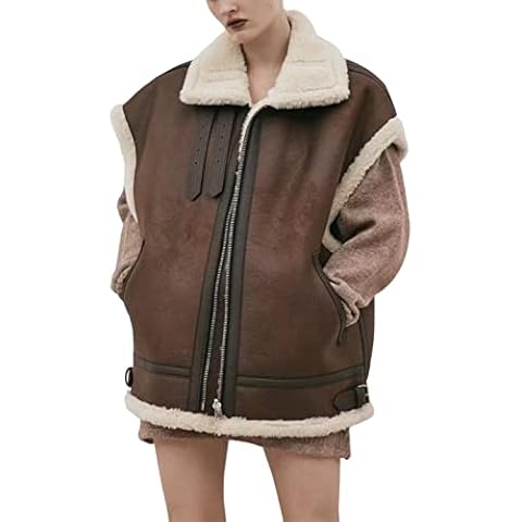 InterNos Womens Faux Suede Shearling Lined Vest Zip up Sleeveless Jacket Gilet Warm Fleece Waistcoat (0563-BrownX1-S) Cover