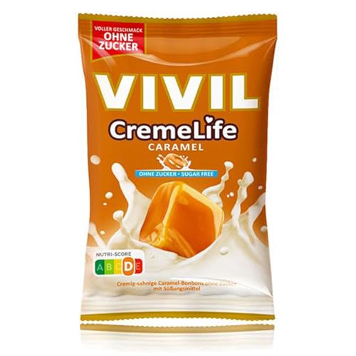 VIVIL Crema Life Caramel, 1 bolsa, caramelos de crema con sabor a caramelo, sin azúcar y sin gluten, 1 x 90 g