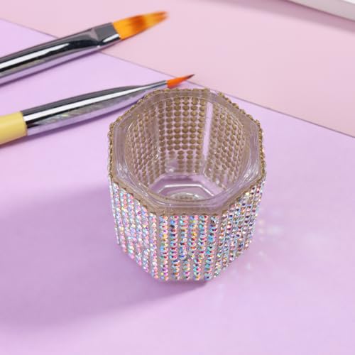 FSpronail Dappen Dish for Monomer, 2pcs Clear Crystal Acetone Cup Nail Art Acrylic Liquid Dampen Monomer Container Acetone Bowl Acrylic Powder Holder Manicure Glass Bowl