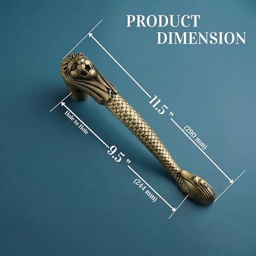 Image of GLOXY Premium Antique 11.5 inch Lion Shaped Main Door Handle with 9.5 inch Hole-to-Hole Spacing - Decorative Push & Pull Aluminium Wooden & Glass Door Handle for Home, Hotel, Banquet Hall & Office - Pack of 1