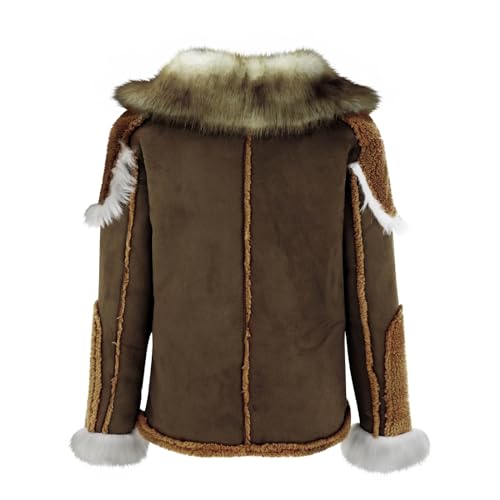 Mens Shearling Leather Coat Thicken Warm Long Sleeve Faux Fur Collar Sherpa Coats Big and Tall Parka Jackets4