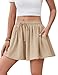 Fashora Shorts Damen Sommer Casual Weites Bein Kurze Hose Elastiche Hohe Taille Kordelzug Sommershorts Rüschen Freizeit Culottes mit Taschen (Khaki, M)